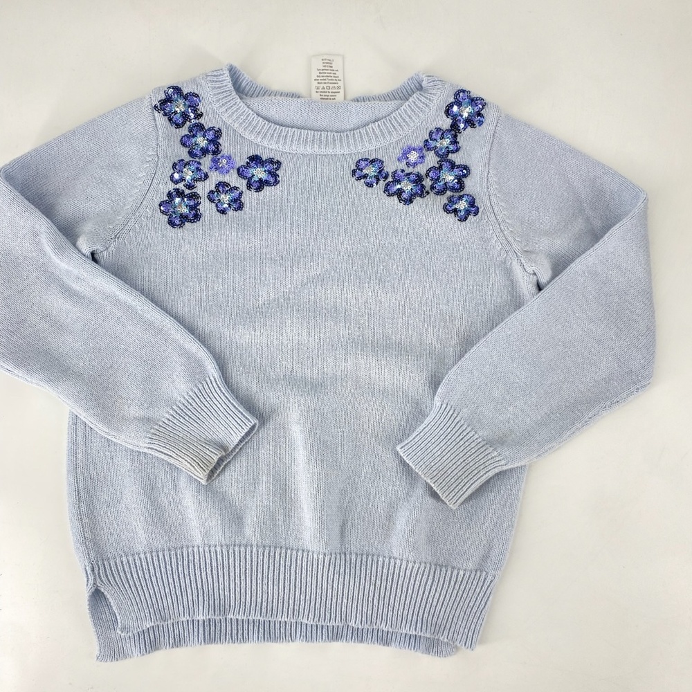 Gymboree Winter Blossom Blue Sequin Sweater Size 5/6 Embroidered - Picture 2 of 7